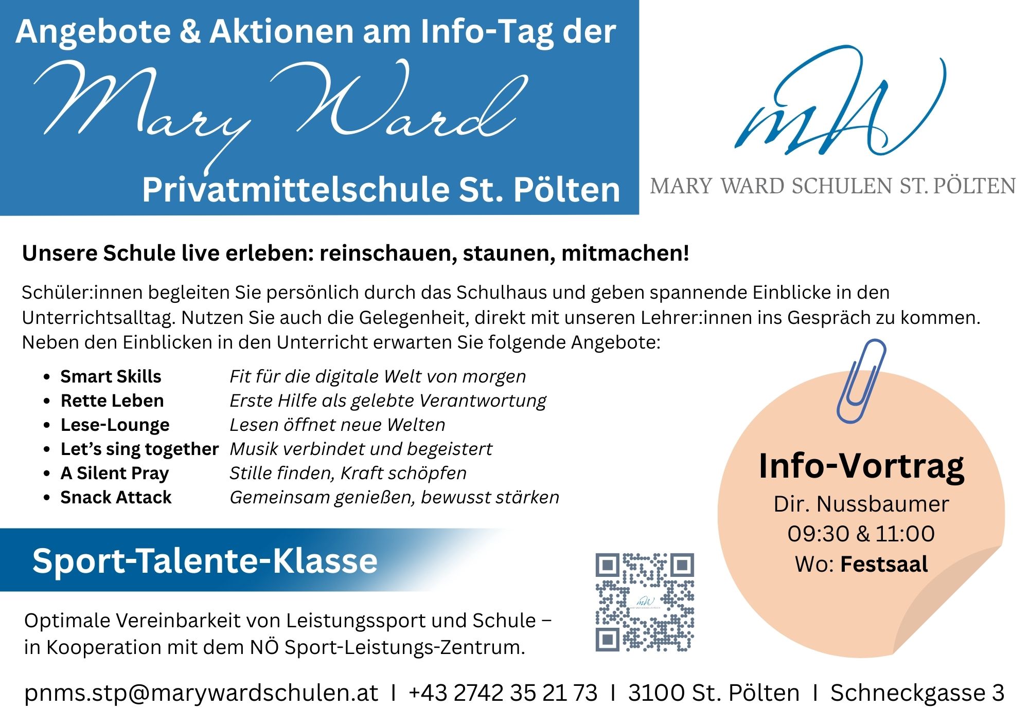 Infoblatt zur Ankündigung auf der Homepage